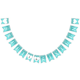 Türkis Aquamarin Ombre Glitzer SWEET 16 SIXTEEN Wimpelkette