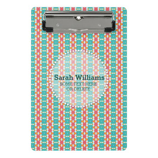 Türkis Aquamarin Orange Moderne Aztec Individuelle Mini Klemmbrett (Vorderseite)