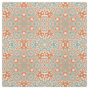 Türkis Aquamarin Orange Retro Nouveau Deko Muster Stoff