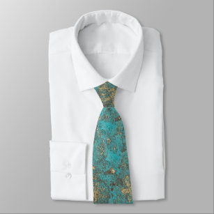 Türkis aquamarin u. Goldkupferne Vintage Antike Krawatte