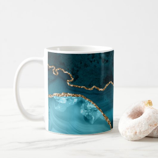 Türkis - Aquamarin und Gold Agate Kaffeetasse (Mit Donut)