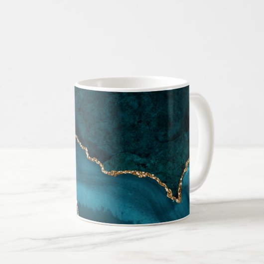 Türkis - Aquamarin und Gold Agate Kaffeetasse (VorderseiteRechts)