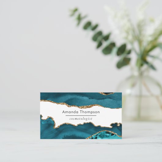 Türkis - Aquamarin und Gold Geode Agate Stone Visitenkarte (Stehend Vorderseite)