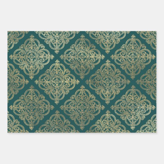 Türkis - Aquamarin und Gold Paris Geschenkpapier Set (Vorderseite)