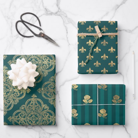Türkis - Aquamarin und Gold Paris Geschenkpapier Set (Vorderseite)