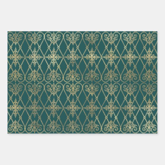 Türkis - Aquamarin und Gold Paris Geschenkpapier Set (Vorderseite 2)