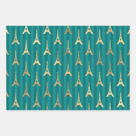 Türkis - Aquamarin und Gold Paris Themed Geschenkpapier Set (Vorderseite 2)