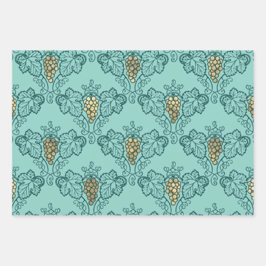 Türkis - Aquamarin und Gold Pariser Art Deco Geschenkpapier Set (Vorderseite 2)