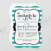 Türkis, Aquamarin und weiß Streifen Überraschendes Einladung (Vorne/Hinten)