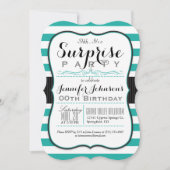 Türkis, Aquamarin und weiß Streifen Überraschendes Einladung (Vorderseite)