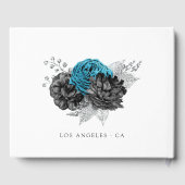 Türkis - Aquamarine Schwarz- und Silberblume Gästebuch (Rückseite)