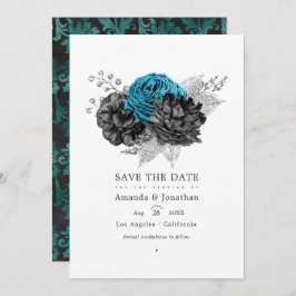 Türkis - Aquamarine Schwarz- und Silberblume Save The Date