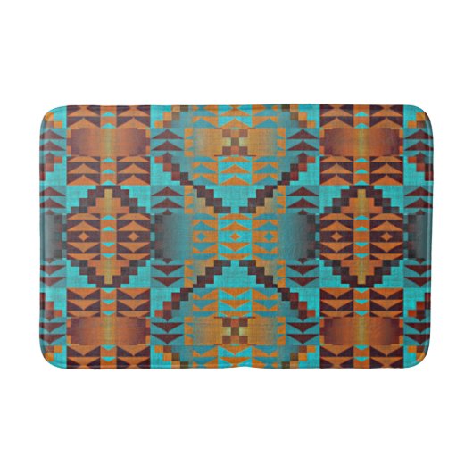 Türkis Aquamarines Aqua Blue Orange Tribal Art Badematte (Vorderseite)