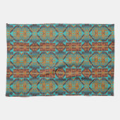 Türkis Aquamarines Aqua Blue Orange Tribal Art Geschirrtuch (Horizontal)