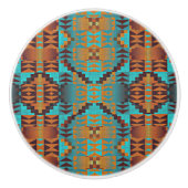 Türkis Aquamarines Aqua Blue Orange Tribal Art Keramikknauf (Vorderseite)