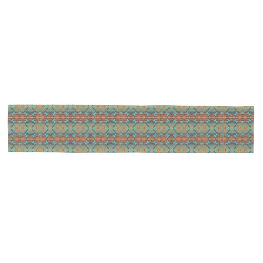 Türkis Aquamarines Aqua Blue Orange Tribal Art Mittelgroßer Tischläufer (Horizontal)