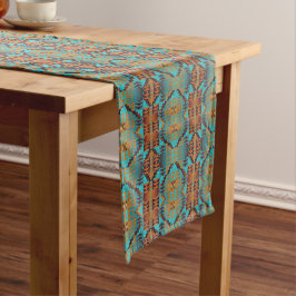 Türkis Aquamarines Aqua Blue Orange Tribal Art Mittelgroßer Tischläufer