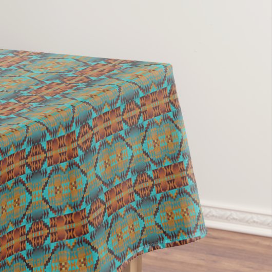 Türkis Aquamarines Aqua Blue Orange Tribal Art Tischdecke (Beispiel)