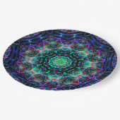 Türkis Aquamarines blaues Fraktal Mandala Muster Pappteller (Schrägansicht)