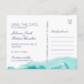 Türkis Aquamarines Wasserfarben Save the Date Post Ankündigungspostkarte (Rückseite)