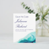 Türkis Aquamarines Wasserfarben Save the Date Post Ankündigungspostkarte (Stehend Vorderseite)