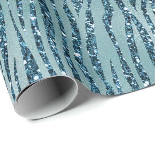 Türkis Aquamarines Zebra Print Glitzer Geschenkpapier (Rolleneckpunkt)