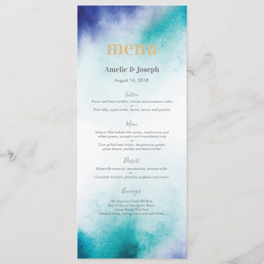 Türkis-Aquarell Menü-oder Programm-Karte Menükarte (Vorderseite)