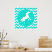 Türkis, Aquarellfarbe Zickzack; Reittiere Poster (Küche)