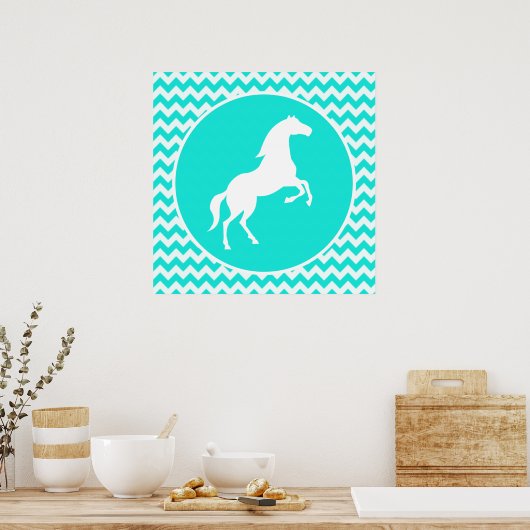 Türkis, Aquarellfarbe Zickzack; Reittiere Poster (Küche)