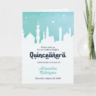 Türkis Arabian Nights Wasserfarbe Quinceñera Einladung