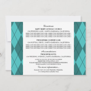Türkis Argyle Hochzeitsinformationskarte Einladung