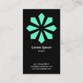 Türkis Art Deco Blume Star - Schwarz Visitenkarte (Rückseite)