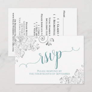 Türkis auf Weiß Elegante Kalligrafie Verspielte Ho RSVP Karte