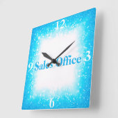 Türkis auf Weiß, Monogramm - Glitzer | Quadratische Wanduhr (Winkel)