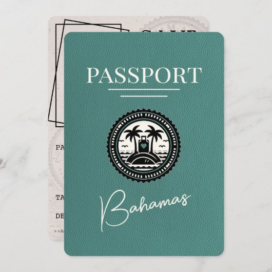 Türkis Bahamas Passport Save the Date (Vorne/Hinten)