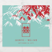 Türkis Bamboo Blätter Double Xi Chinesische Hochze Bierflaschenetikett (Einzelnes Label)