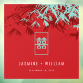 Türkis Bamboo Blätter Double Xi Chinesische Hochze Fensteraufkleber (Blatt 3)