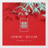 Türkis Bamboo Blätter Double Xi Chinesische Hochze Fensteraufkleber (Blatt)