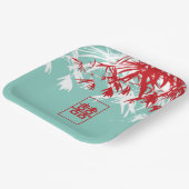 Türkis Bamboo Blätter Double Xi Chinesische Hochze Pappteller (Gewinkelt)