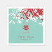 Türkis Bamboo Blätter Double Xi Chinesische Hochze Serviette (Vorderseite)