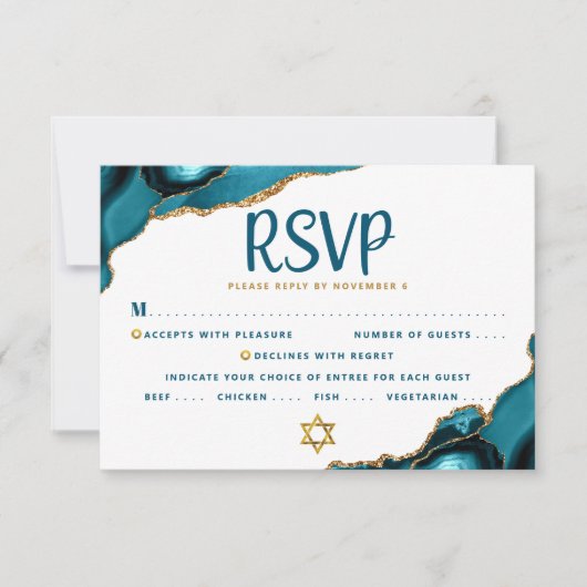 Türkis Bar Mitzvah Agate Script Bold modern RSVP Karte (Vorderseite)