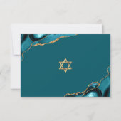 Türkis Bar Mitzvah Agate Script Bold modern RSVP Karte (Rückseite)
