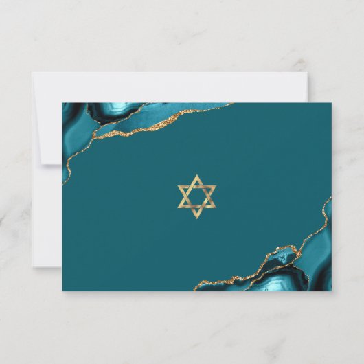 Türkis Bar Mitzvah Agate Script Bold modern RSVP Karte (Rückseite)