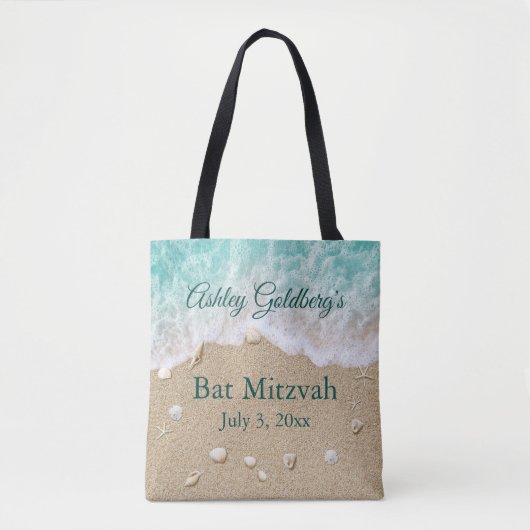 Türkis Beach Waves Bat Mitzvah Tote Bag Tasche (Vorderseite)