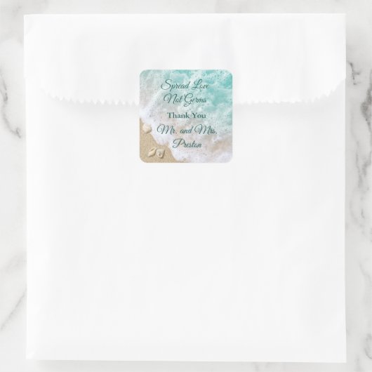 Türkis Beach Waves Spread Liebe Hand Sanitizer Quadratischer Aufkleber (Tasche)