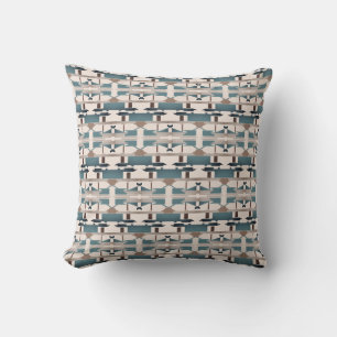 Türkis Beige Braun Südwest-Look Mosaikreihen  Kissen