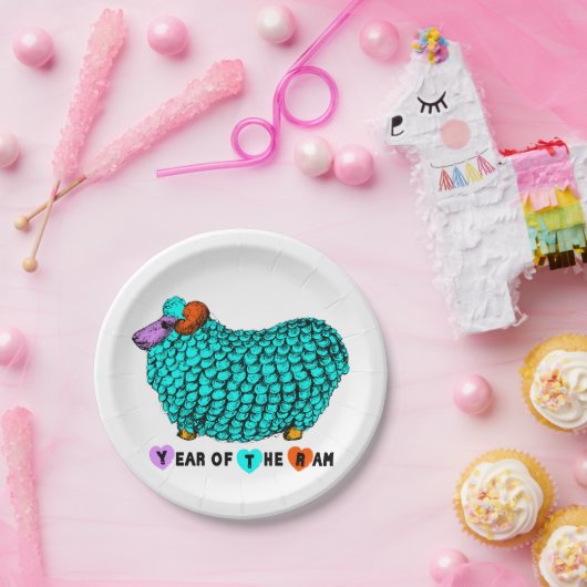 Türkis Big Ram Chinesisch Zodiac Papierplatte Pappteller (Party)