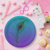 Türkis bis Lila Pfauenfederhalter Pappteller (Party)