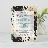 Türkis Black Cream Gold Western Cowgirl Cowhide Einladung (Stehend Vorderseite)