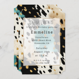 Türkis Black Cream Gold Western Cowgirl Cowhide Einladung